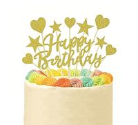 Decorazioni Torta Compleanno,11 pcs Happy Birthday Decorazioni Compleanno Torta Topper Cake Topper Compleanno Torta di Compleanno Finta,per Ragazze Ragazzi Donne Uomo Feste(Oro)