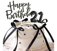 Decorazioni Torta Compleanno 21 Anni, Candeline Compleanno e Happy Birthday Decorazioni Torta con Nastro, Decorazioni Compleanno Nero