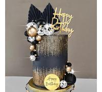 Decorazioni Torta Compleanno, 25 Pezzi Palline Decorative per Torte Nero e Oro, Decorazione per Torta Foglie di Palma con Disco Ball, Happy Birthday Decorazioni Torta per Compleanno (Nero e Oro)