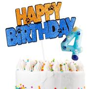 Decorazioni Torta Compleanno Dog Paw con Happy Birthday Decorazioni Torta e Candeline Compleanno, Decorazioni Compleanno 4 Anni per Bambini