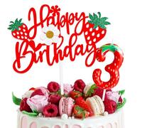 Decorazioni Torta Compleanno Strawberry con Happy Birthday Decorazioni Torta e Candeline Compleanno, Decorazioni Compleanno 3 Anni per Bambini