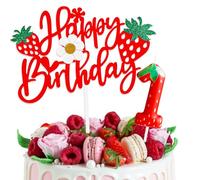Decorazioni Torta Compleanno Strawberry con Happy Birthday Decorazioni Torta e Candeline Compleanno, Decorazioni Compleanno 1 Anno per Bambini