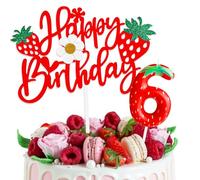 Decorazioni Torta Compleanno Strawberry con Happy Birthday Decorazioni Torta e Candeline Compleanno, Decorazioni Compleanno 6 Anni per Bambini