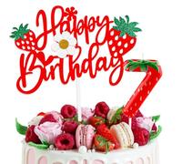 Decorazioni Torta Compleanno Strawberry con Happy Birthday Decorazioni Torta e Candeline Compleanno, Decorazioni Compleanno 7 Anni per Bambini