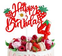 Decorazioni Torta Compleanno Strawberry con Happy Birthday Decorazioni Torta e Candeline Compleanno, Decorazioni Compleanno 4 Anni per Bambini