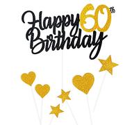 Decorazioni Torta Compleanno Topper Happy 60th Birthday Cake Oro - Buon Compleanno Stelle Cuore Cupcake Topper per Ragazza Ragazzi Uomini Donne Bambini Feste