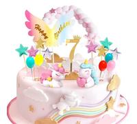Decorazioni Torta Compleanno Unicorno 7 Anni, Unicorno 7° Compleanno Bambina Torta Decorazione, Cake Cupacke Topper, Deco Compleanno per Bambini Ragazza