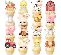 Decorazioni Torta Fattoria, 24pcs Topper Cupcake Fattoria, Decorazioni per Torte Animali, Animali Cake Topper, Torta Animali Fattoria, Fattoria Cupcake Toppers, Animali Decorazioni Torta (Colore B)