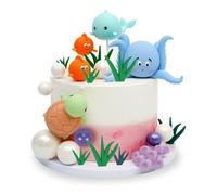 Decorazioni Torta Tema Mare,17 Pezzi Animali Marini 3D, Decorazione per torta del mondo sottomarino，Topper Torta con Pesciolini，tartaruga e Polpo,per Compleanno Bambini, Feste a Tema Oceano e Spiaggia