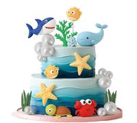 Decorazioni Torta Tema Mare, 22 Pezzi Decorazione per torta a tema oceano, Underwater World Cake Topper, Animali Marini 3D, per Compleanno Bambini, Feste a Tema Oceano e Spiaggia