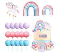 Decorazioni Torta Unicorno, 18 Pezzi Topper Torta Compleanno Bambina, Carine Cake Topper Unicorno Arcobaleno per Bambine Feste a Tema Decorazioni (Pastello-A)