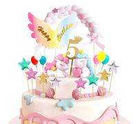 Decorazioni Torta Unicorno 5 Anni, 5° Compleanno Bambina Cake Cupcake Topper, Deco per Bambini Ragazza