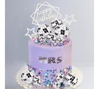 Decorazioni Torte Discoteca, 33 Pezzi Cake Topper Compleanno Argento Mirrorball Decorazione Torta Stella Topper Torta per Feste a Tema Musica Discoteca Danza Anni '70 '80 '90