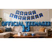 Decorazioni ufficiali per il 13° compleanno per ragazzi e ragazze, banner di buon compleanno ufficiale adolescente numero 13 palloncini in lamina per 13 anni, forniture per ragazzi e ragazze (blu)