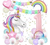 Decorazioni Unicorno per Festa di Compleanno - Palloncini 3D, Macaron e Lattice per Ragazze di 1 Anno - Enorme Palloncino Unicorno Incluso