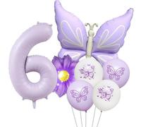 Decorazioni viola per 6° compleanno per ragazze, set di palloncini viola numero 6 farfalla da 100 cm, forniture per feste a farfalla per 6 anni. (viola 6)