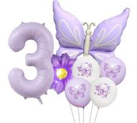 Decorazioni viola per il 3° compleanno per ragazze, set di palloncini viola numero 3 a farfalla da 100 cm, forniture per feste a farfalla di 3 anni. (viola 3)