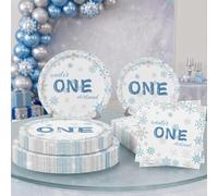 decorazioni winter onederland per il primo compleanno invernale fiocchi | decorazioni winter onederland per il primo compleanno invernale fiocchi di neve piatti tovaglioli accessori regali ospiti