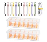 DecorDwell 2 Pezzi Organizer Cavi con 8 Scomparti e 14 Fascette, Scatola Porta Cavi, Plastica Trasparente Scatola di Immagazzinaggio per Data Cable Organizzatori Famiglia Iscrivania Ufficio Cassetti