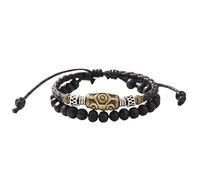 DecorDwell Bracciale Uomo, Classico Cuoio Braccialetto, Perline Bracciale intrecciato Multistrato, Vintage Punk Bracciale, Bracciale Pelle Intrecciata, Idea Regalo per Uomo/Donna(Nero, 13 pollice)