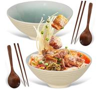 DecorDwell Set di 2 Ciotole in Ceramica per Ramen, con Bacchette e Cucchiai, 1200ml, Set Bowl Ramen per Noodle Istantanei, Pho, Pasta, Insalata - Lavabile in Lavastoviglie, Stoviglie Asiatiche