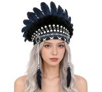 Decori per capelli con piume, copricapo cosplay, Navy blue | Decorazione a tema etnico alla per donne uomini, funzioni speciali e carnevali, perfetta per giochi ruolo