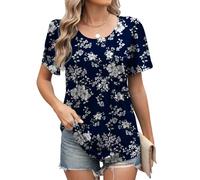Decorie Camicia Donna Elegante con Manica Corta e Stampa Floreale - Blusa Estiva Larga e Comoda per Uso Quotidiano, Top Donna per Tempo Libero e Campus (Fiore Blu Marino,L)