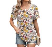 Decorie Camicia Donna Elegante con Manica Corta e Stampa Floreale - Blusa Estiva Larga e Comoda per Uso Quotidiano, Top Donna per Tempo Libero e Campus (Fiore Giallo,S)