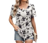 Decorie Camicia Donna Elegante con Manica Corta e Stampa Floreale - Blusa Estiva Larga e Comoda per Uso Quotidiano, Top Donna per Tempo Libero e Campus (Fiore Nero,M)