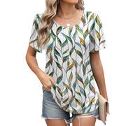 Decorie Camicia Donna Elegante con Manica Corta e Stampa Floreale - Blusa Estiva Larga e Comoda per Uso Quotidiano, Top Donna per Tempo Libero e Campus (Fiore a Onda,L)