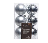 Decoris, 21831, Palline Natalizie, infrangibili, Miste Lucide e opache, Argento (Silber)