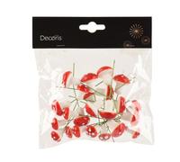 Decoris Funghi con filo, 2 x 8 cm, in schiuma, set da 24 pezzi, rosso