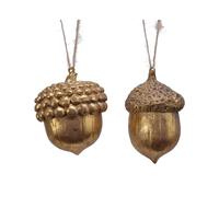 Decoris, Ghianda in Oro 8 cm, Duo - Ghirlande per Albero di Natale a Forma di Ghianda - Set da 2