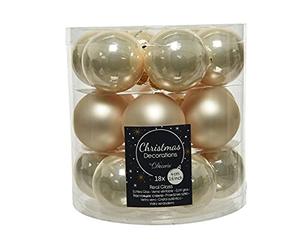 Decoris - Palline per albero di Natale in vetro, 4 cm x 18 pezzi, colore: perla (beige)