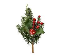 Decoris Ramo di abete artificiale da 20 cm, con bacche e fungo, verde e