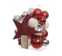 DECORIS Scatola di 33 Accessori per Albero Argento, Rosso e Bianco Opaco