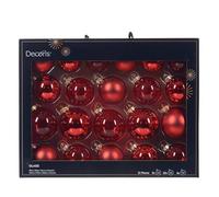 Decoris Set di 21 palline di Natale in vetro, 5-7 cm, opache, lucide e trasparenti, per albero di Natale, in vetro Kerstbal, diametro 7 cm, 21 pezzi, colore: rosso