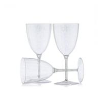 Decorline - 48 pezzi Bicchieri da vino Rigidi, Bicchieri a Calice in plastica Riutilizzabili - Set da 48 pezzi - per matrimoni o feste e celebrazioni - Scintillio Argento