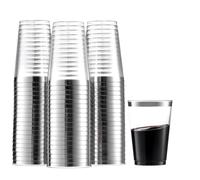 DECORLINE Bicchieri di plastica riutilizzabili Set da 50 pezzi 280 ml | Bicchieri infrangibili, senza BPA | Ideale per cocktail, acqua, vino rosso e vino bianco - Trasparente con bordo Argento