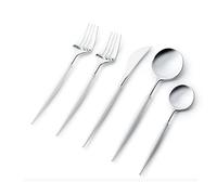 Decorline - Set di posate in plastica resistente riutilizzabile - 40 pezzi - Include 16 forchette, 8 coltelli, 8 cucchiai e 8 cucchiaini da caffè - Noble - Top: Argento lucido - Manico: Bianco
