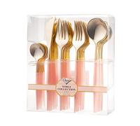 Decorline - Set di posate in plastica resistente riutilizzabile - 40 pezzi - Include 16 forchette, 8 coltelli, 8 cucchiai e 8 cucchiaini da caffè - Noble - Top: Oro lucido - Manico: Rosa Cipria
