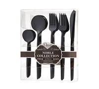 Decorline - Set di posate in plastica robusta riutilizzabile - 40 pezzi - Ciascuno con 16 forchette, 8 coltelli, 8 cucchiai e 8 cucchiaini da caffè/tè - Collezione Noble - Nero