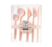 Decorline - Set di posate in plastica robusta riutilizzabile - 40 pezzi - Ciascuno con 16 forchette, 8 coltelli, 8 cucchiai e 8 cucchiaini da caffè/tè - Collezione Noble - Rosa perla