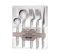 Decorline - Set di posate in plastica robusta riutilizzabile - 40 pezzi - Ciascuno include 16 forchette, 8 coltelli, 8 cucchiai e 8 cucchiaini da caffè/tè - Noble Collection - Argento lucido