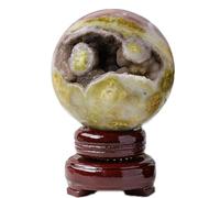 DECORN Campione Sfera di Sfera di Sfera di Cristallo Agata Arcobaleno Naturale con Supporto in Legno per Decorazioni per Ufficio in buona Fortuna Meditazione Chakra Regalo,40~45mm