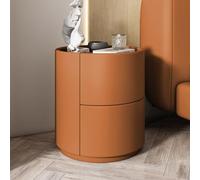 DECORN Comodino rotondo in legno massello bianco moderno e minimalista con doppi cassetti portaoggetti, comodino minimalista mini camera da letto moderna-comodino in legno massello Color :Orange