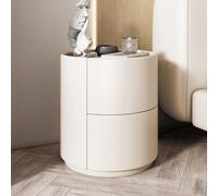 DECORN - Comodino rotondo in legno massiccio da camera da letto minimalista moderno con doppi cassetti di stoccaggio, mini camera da letto soggiorno singolo comodino in legno massello. Colore: bianco
