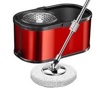 DECORN Mocio Rotante e Secchio in Acciaio Inossidabile con Set strizzatoio, Mocio Rotante a 360° e Secchio con cestello Interno Staccabile con 5 testine di Ricambio per mop in Microfibra,Rosso