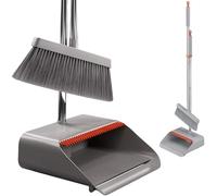 DECORN Set Combinato Scopa e Paletta, Scopa con Manico Lungo e Paletta con Denti autopulenti per Pulire automaticamente i Capelli, Adatto per Il Pavimento del corridoio della Domestica,Grigio