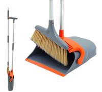 DECORN Set Scopa e Paletta per la Casa, Combinazione di spazzamento Verticale con Denti del Pettine per la Raccolta della Polvere e Manico Lungo, per Interni ed Esterni, Garage, Cucina, Ufficio